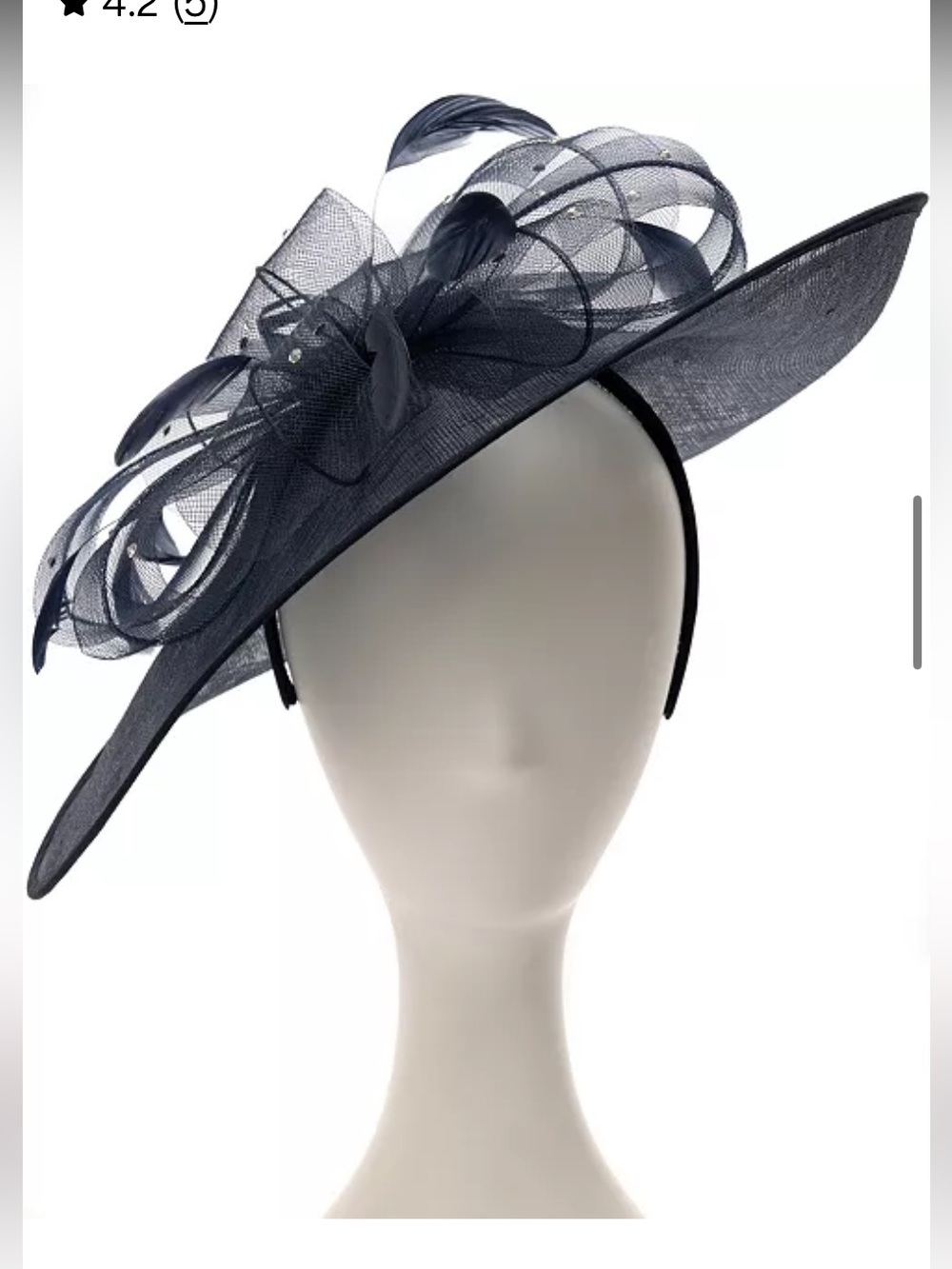 August Hats Navy Wide-Brim Fascinator Headband with Swirl Detail